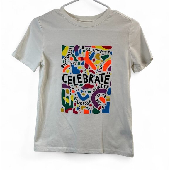 Cat & Jack Graphic Girls T-Shirt M 8/10 White Short Sleeve Cotton Blend - Picture 1 of 7